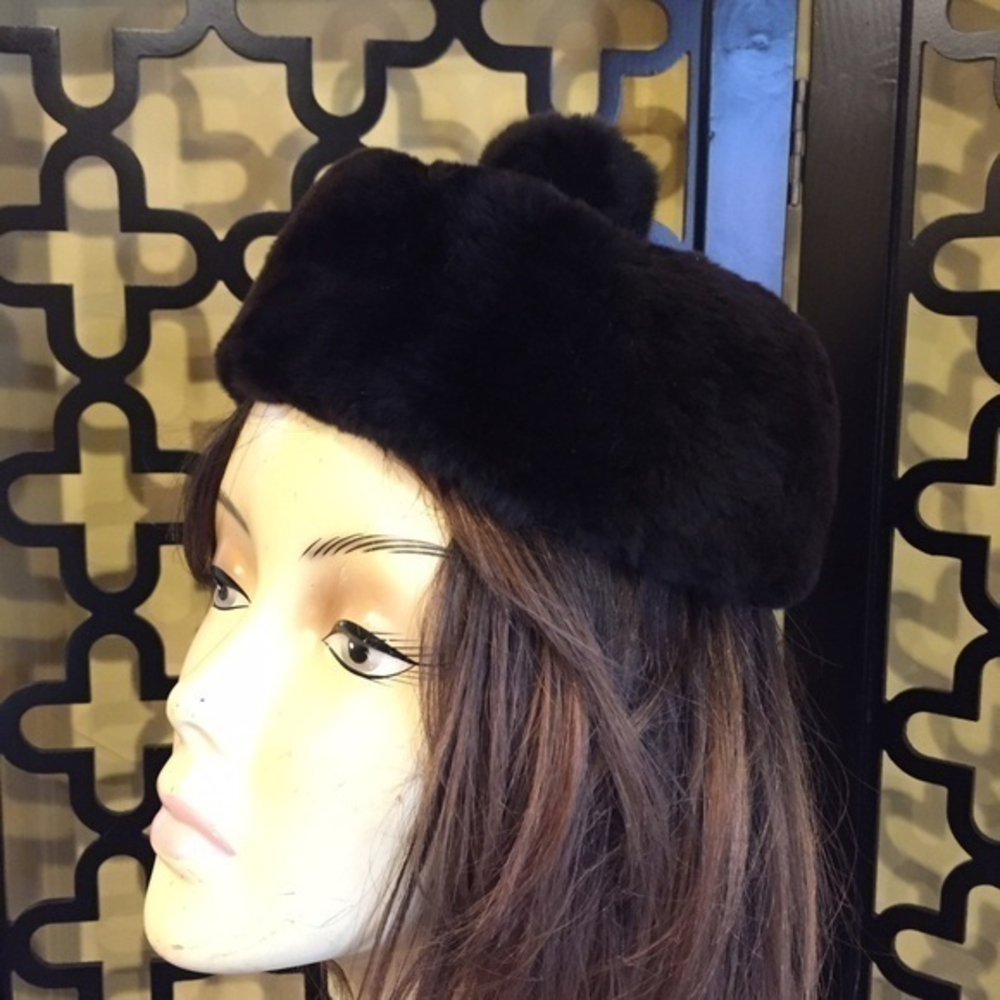 VTG ESTHER WOLF HOUSTON DARK BROWN FAUX FUR ‎ HAT